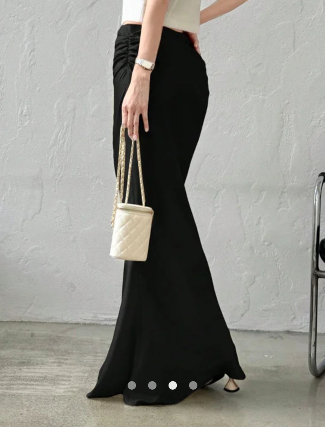Ruched Detail Satin Maxi Skirt // Black