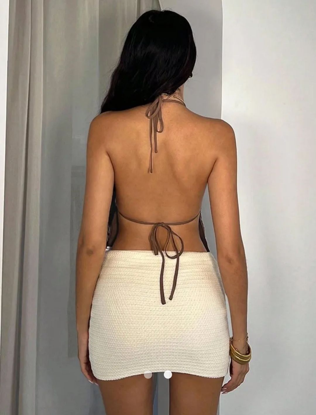 Sequin Backless Halter Top // Brown