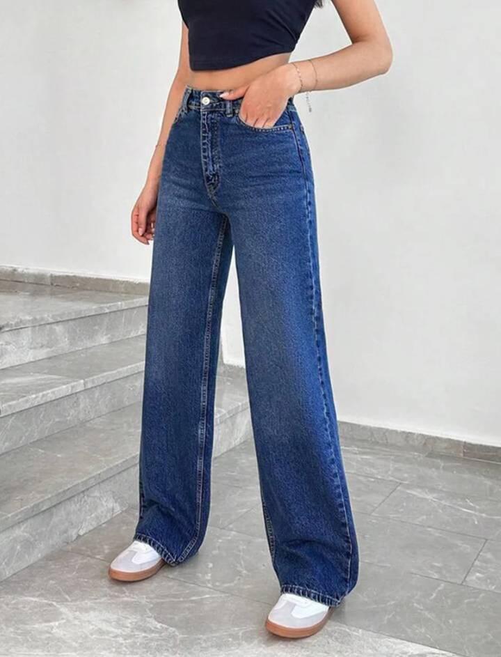Washed Stretchable Straight Leg Jeans // Mid Night Blue