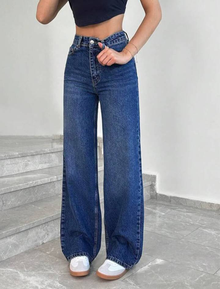 Washed Stretchable Straight Leg Jeans // Mid Night Blue