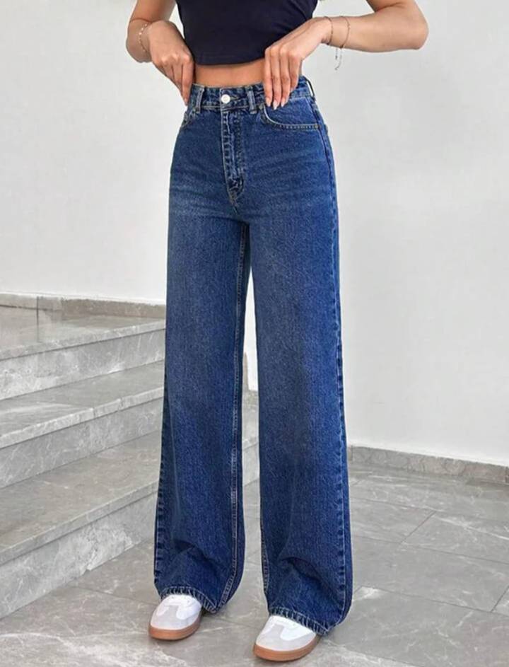Washed Stretchable Straight Leg Jeans // Mid Night Blue
