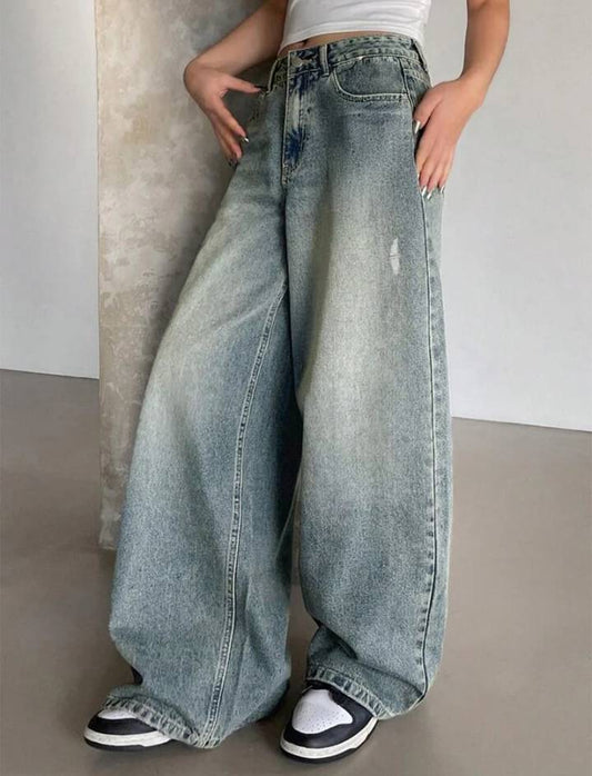 Washed Wide Leg Jeans // Smoke Blue