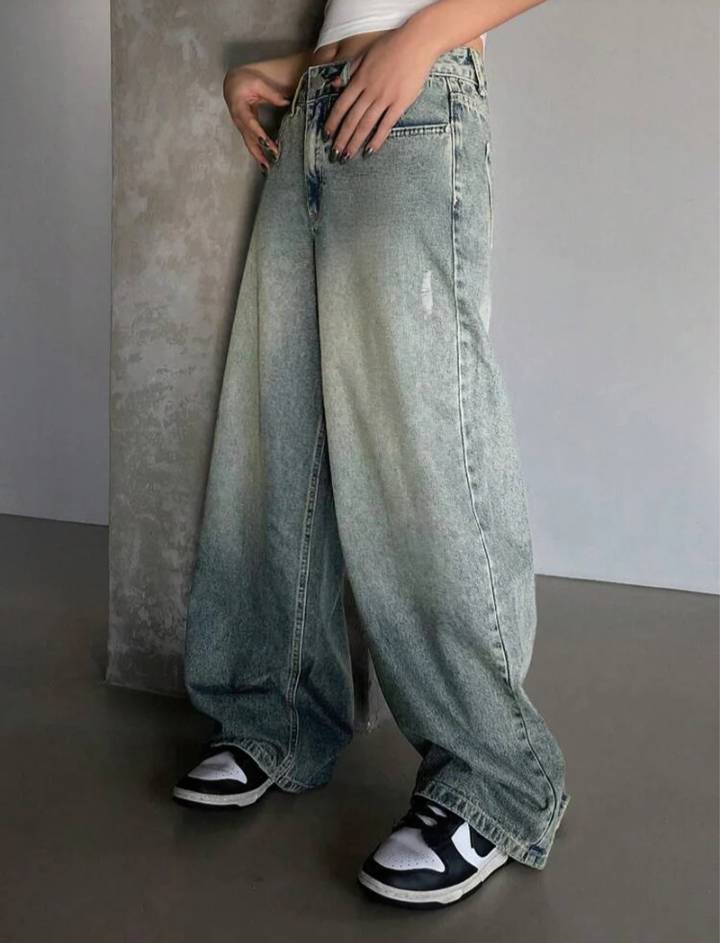 Washed Wide Leg Jeans // Smoke Blue