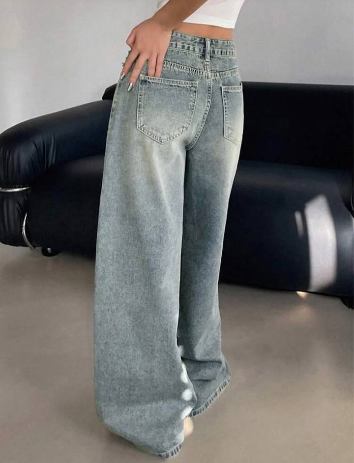 Washed Wide Leg Jeans // Smoke Blue