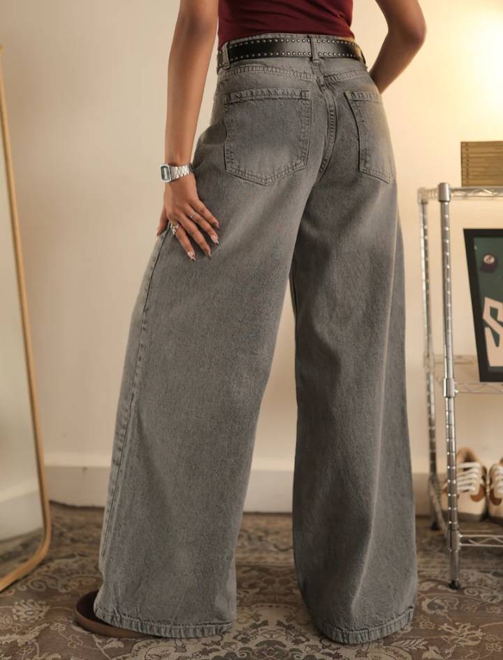 Washed Wide Leg Jeans // Comet Grey