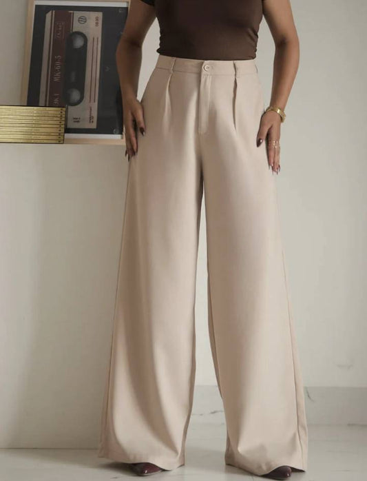 Wide Leg Korean Pants // Warm Beige
