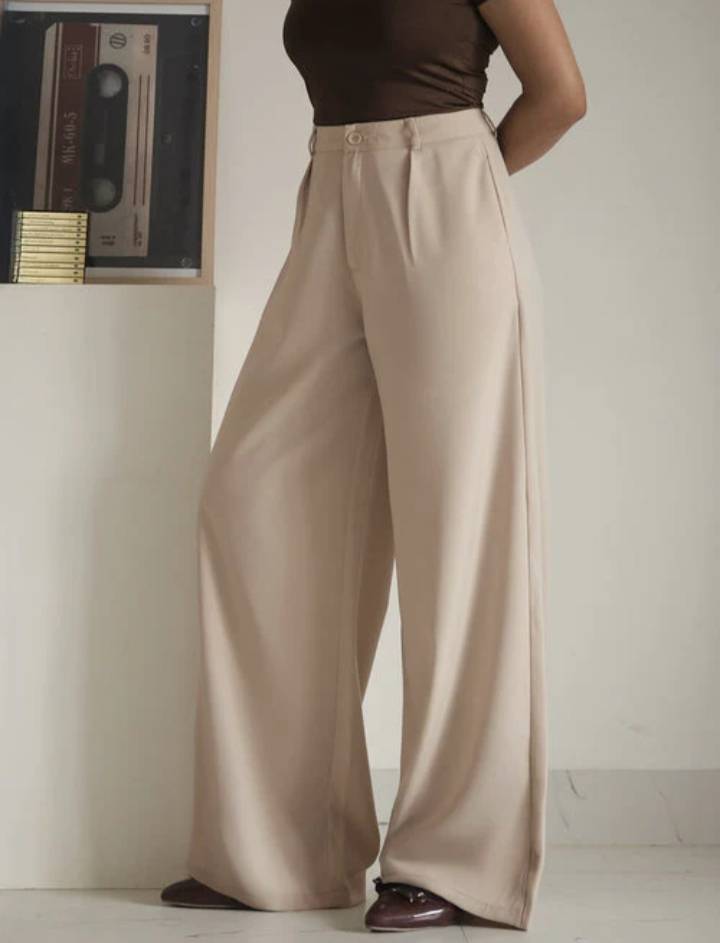 Wide Leg Korean Pants // Warm Beige