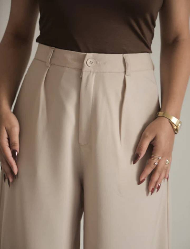 Wide Leg Korean Pants // Warm Beige