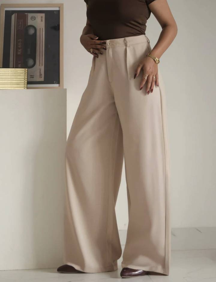 Wide Leg Korean Pants // Warm Beige