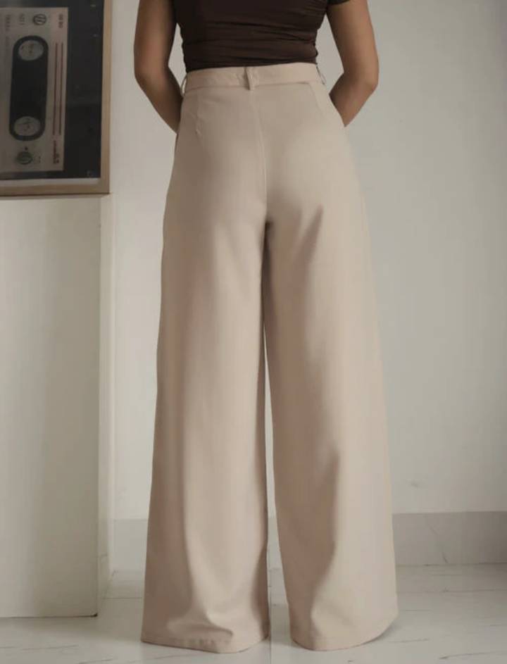 Wide Leg Korean Pants // Warm Beige