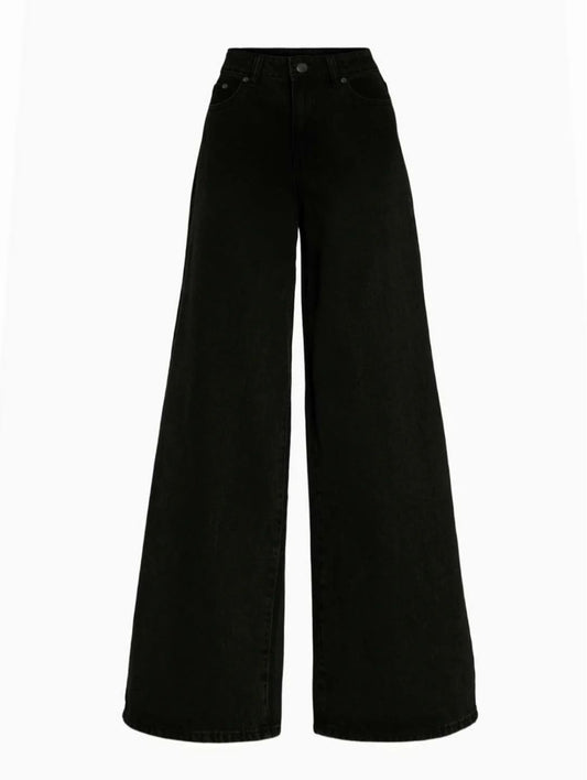 Washed Wide Leg Jeans // Black