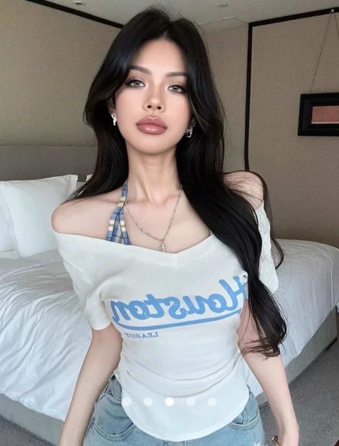 Print Top with Halter Strap // White & Blue