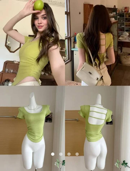 Backless Slim Fit T-Shirt // Green