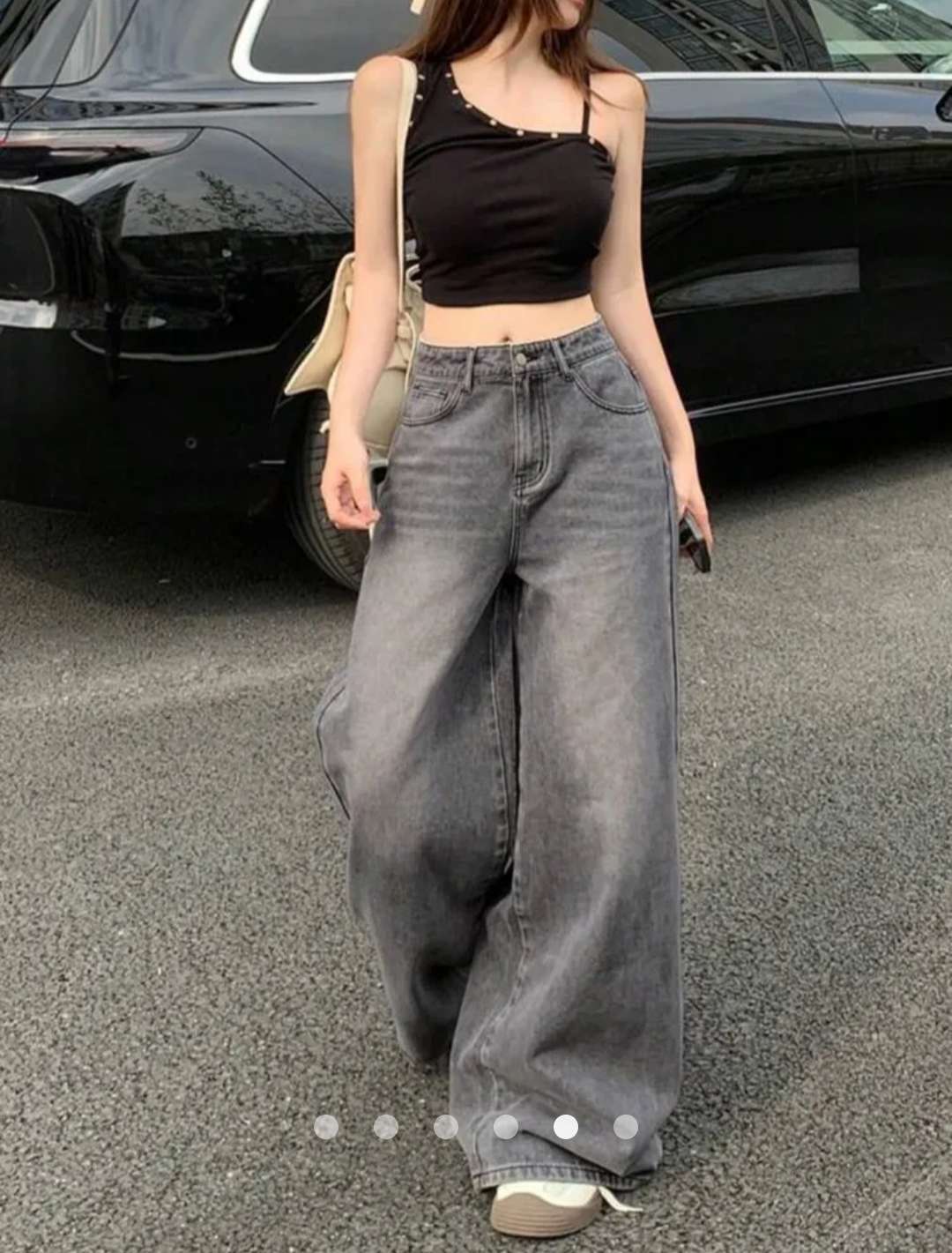 High Waist Vintage Whisker Straight Leg Jeans // Dark Grey