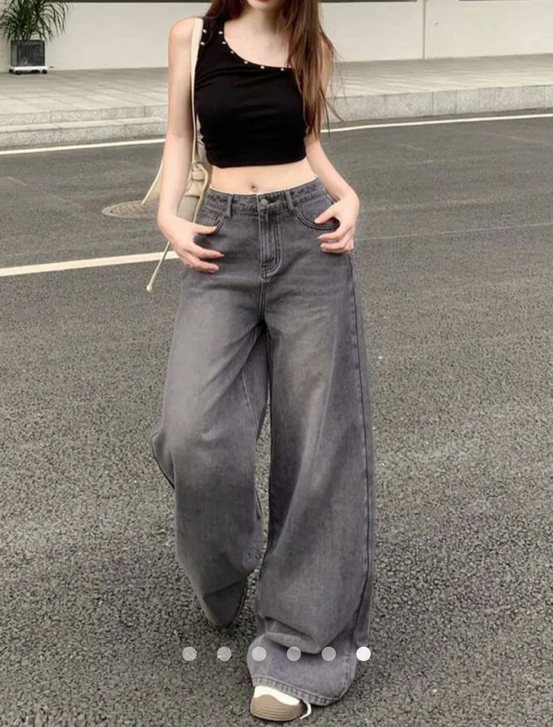 High Waist Vintage Whisker Straight Leg Jeans // Dark Grey