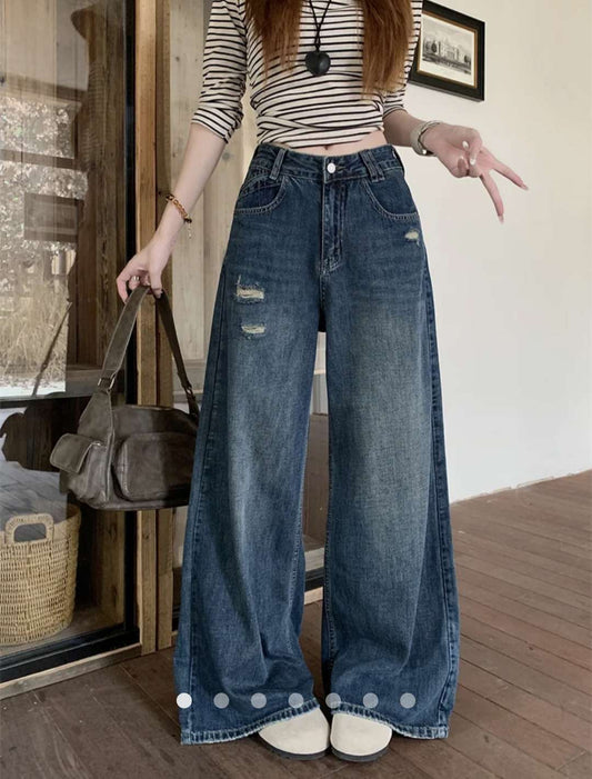 High Waist Destroy Wide Leg Jeans // Dark Wash
