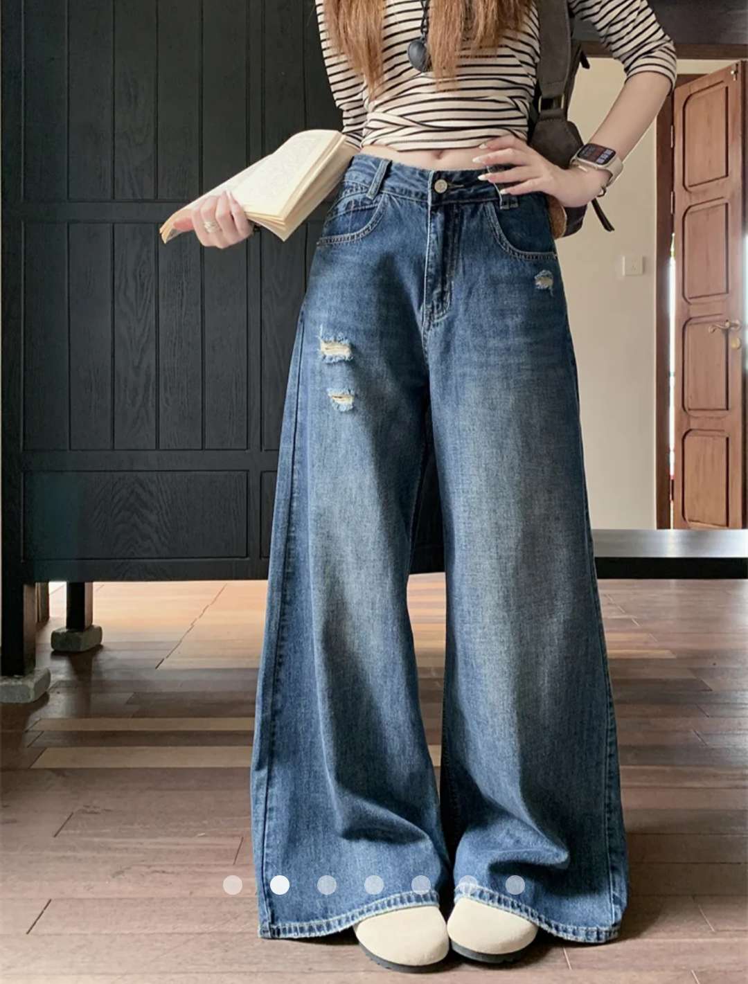 High Waist Destroy Wide Leg Jeans // Dark Wash