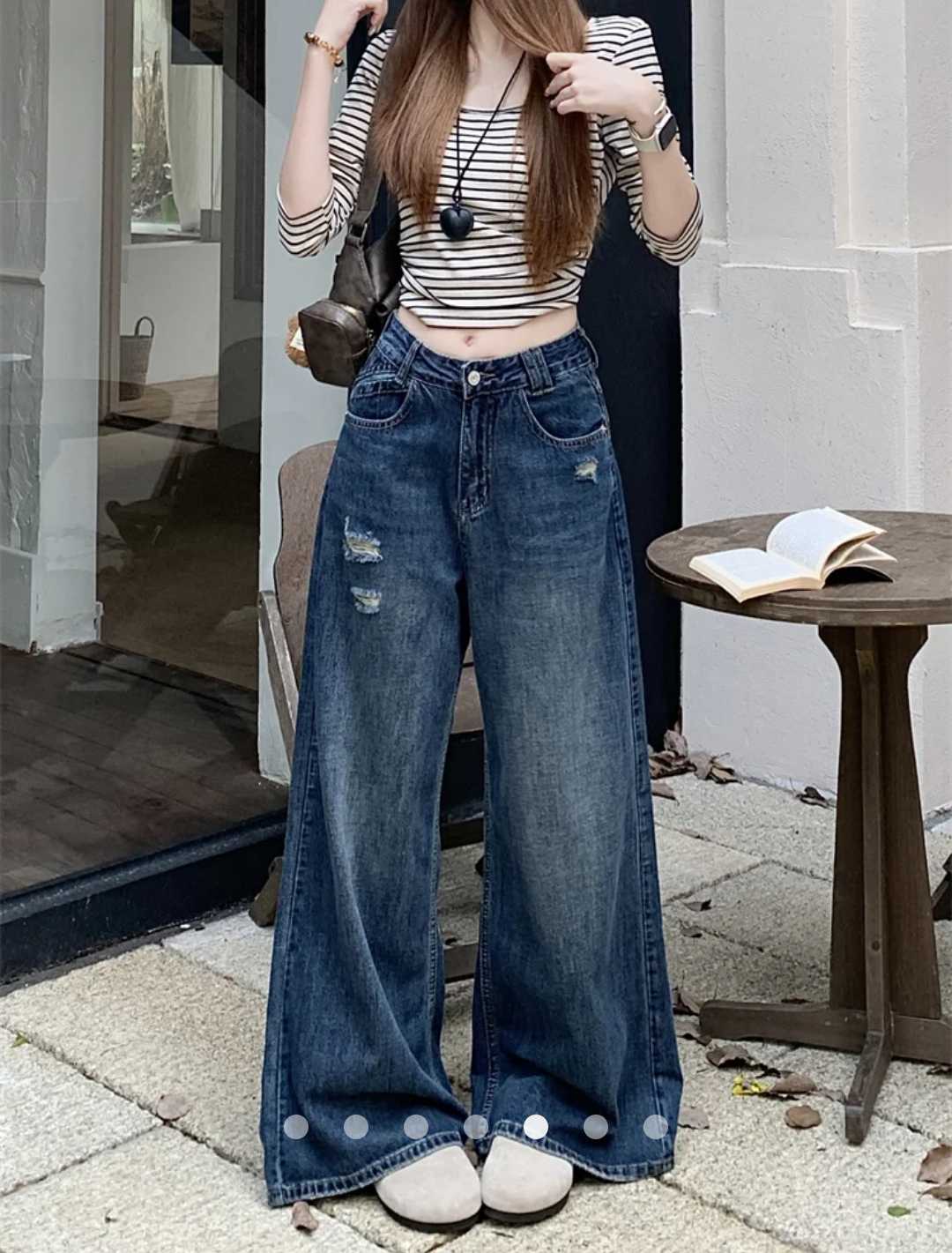 High Waist Destroy Wide Leg Jeans // Dark Wash