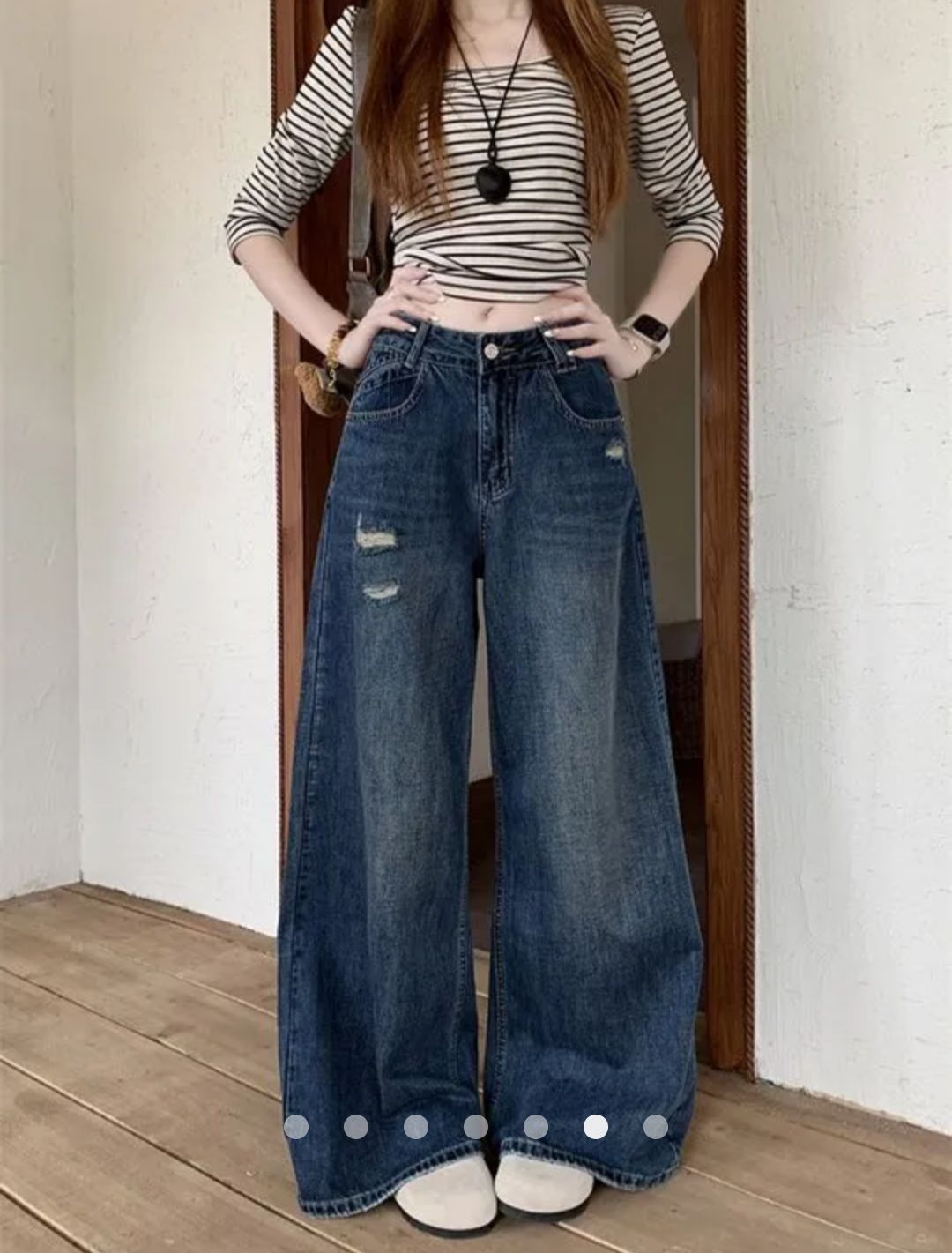 High Waist Destroy Wide Leg Jeans // Dark Wash