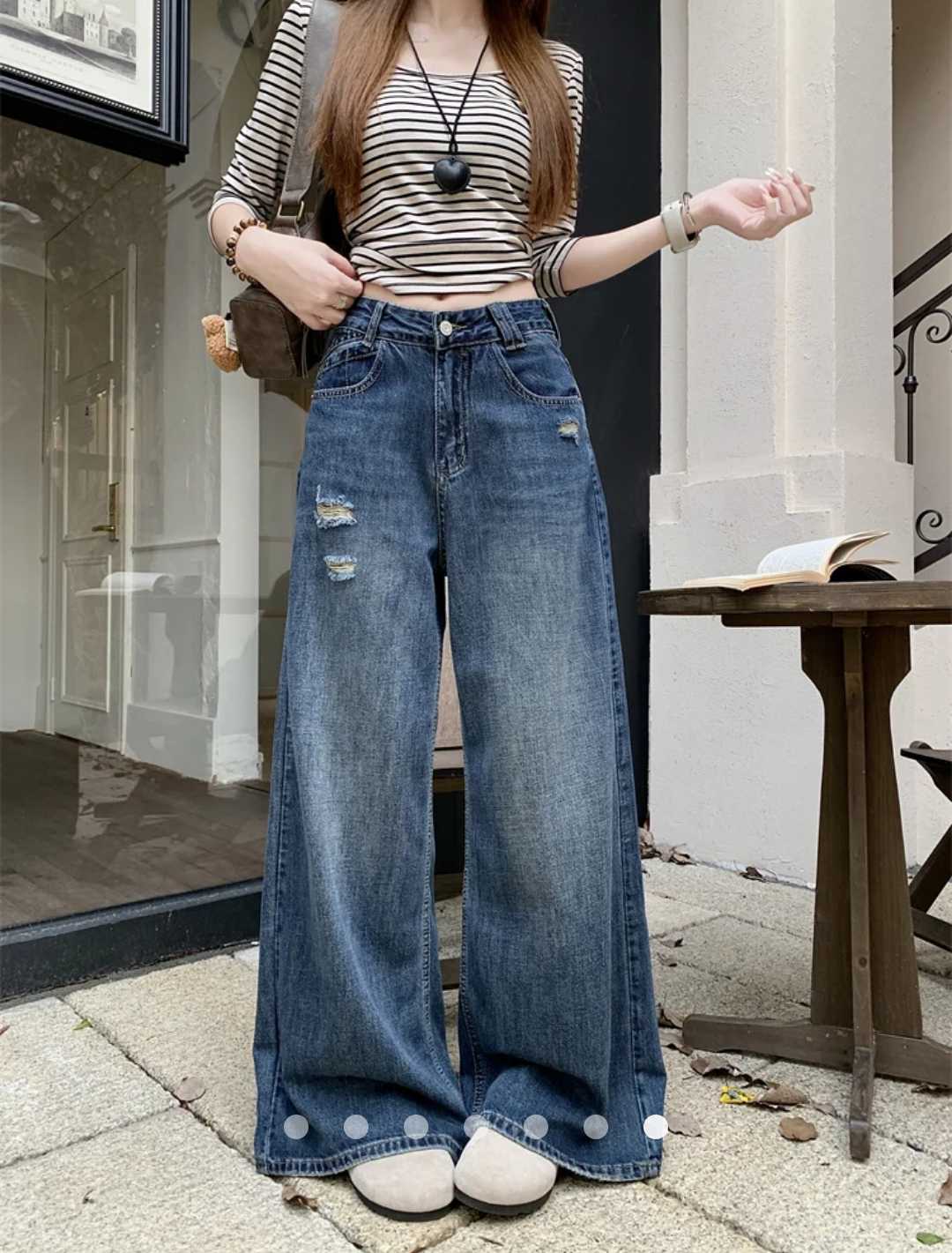 High Waist Destroy Wide Leg Jeans // Dark Wash