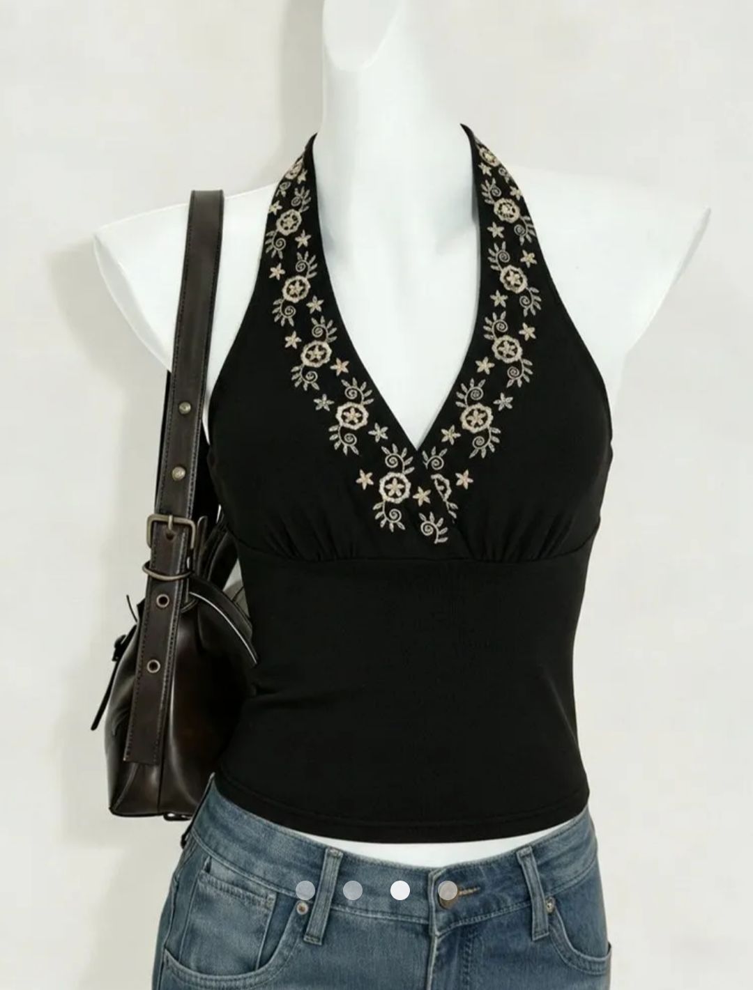 Embroidered Halter Top // Black