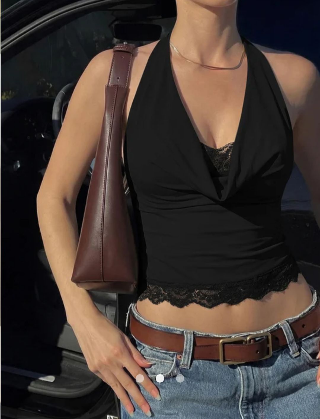 Lace - Trimmed Halter Top // Black