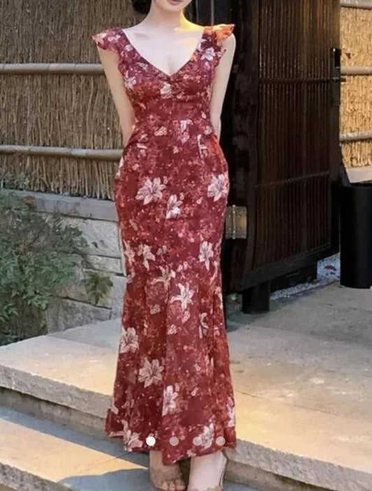 Floral A-Line Dress // Burgundy