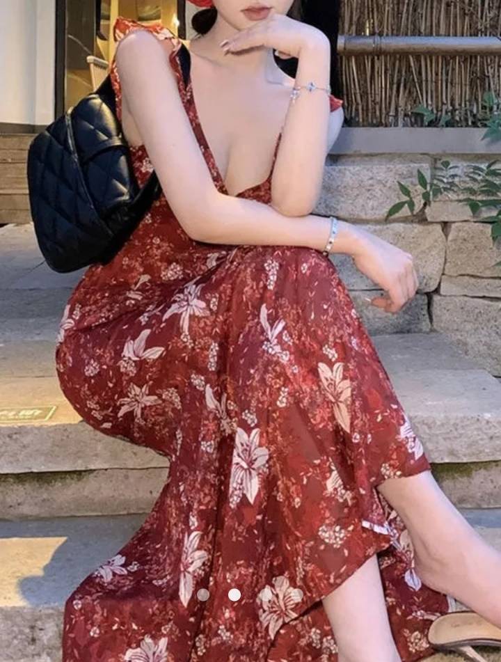 Floral A-Line Dress // Burgundy