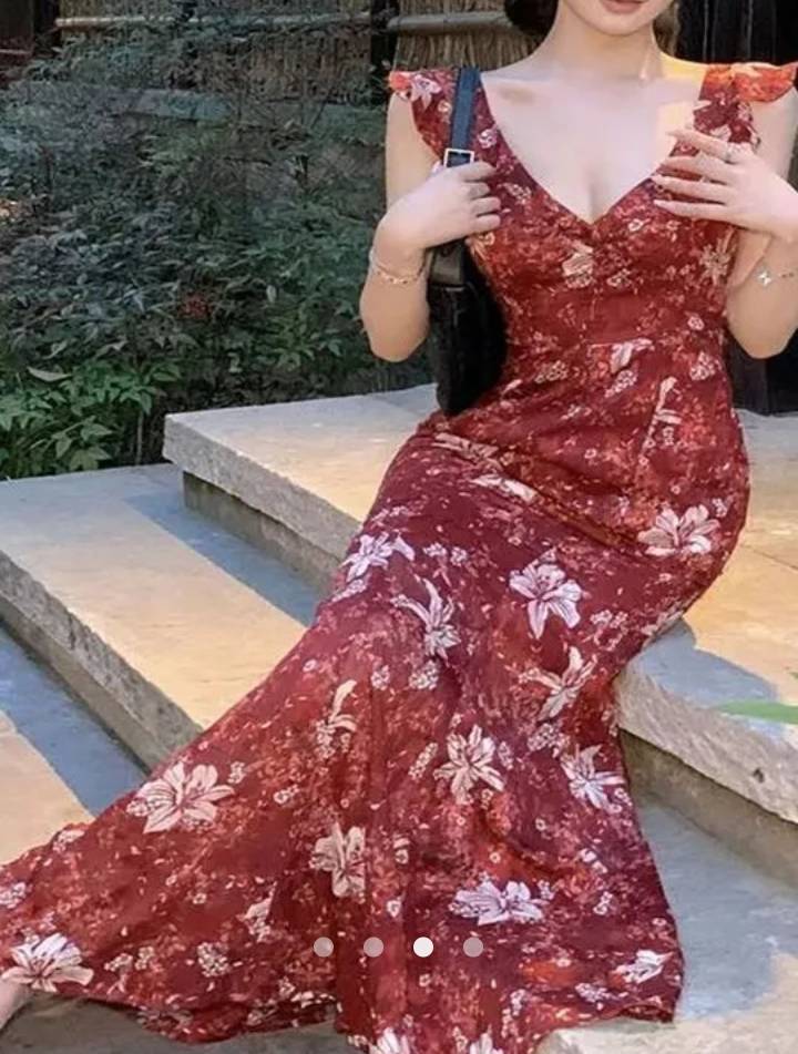 Floral A-Line Dress // Burgundy