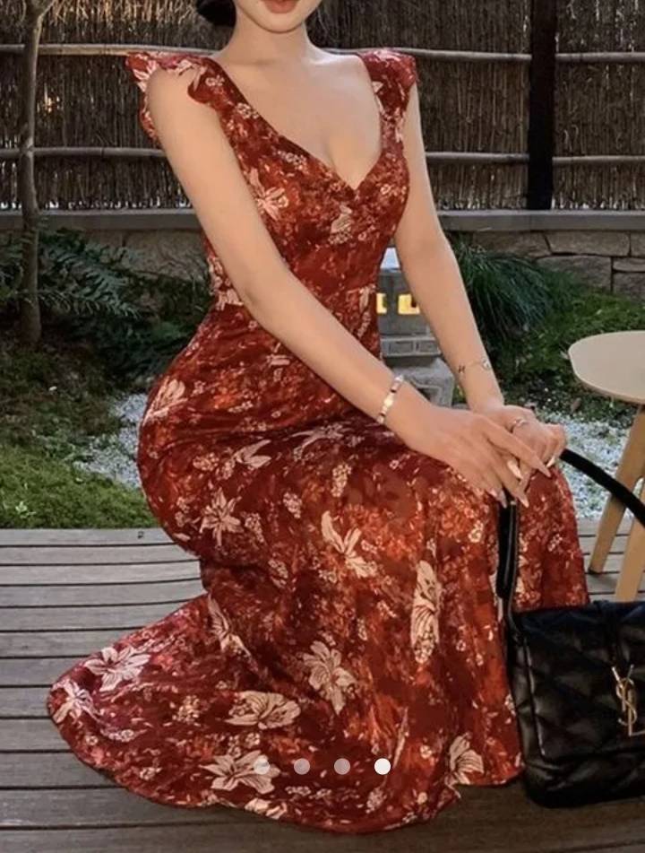 Floral A-Line Dress // Burgundy