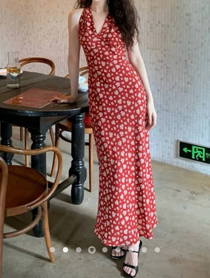 V-Neck Floral Print Dress // Red