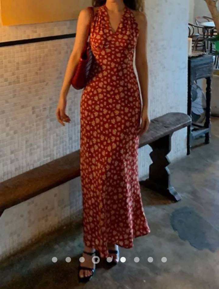 V-Neck Floral Print Dress // Red