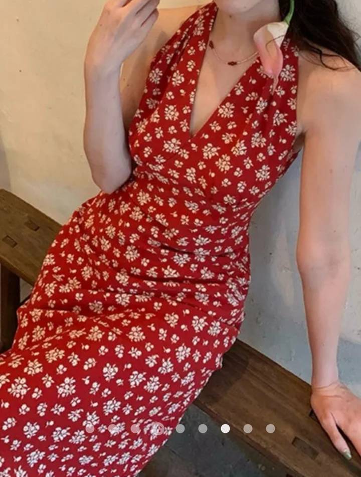 V-Neck Floral Print Dress // Red