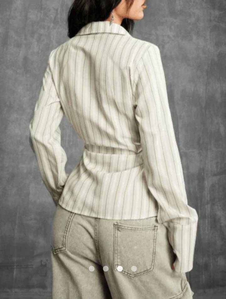 Slim Fit Striped Shirt With Flared Cuffs // Beige