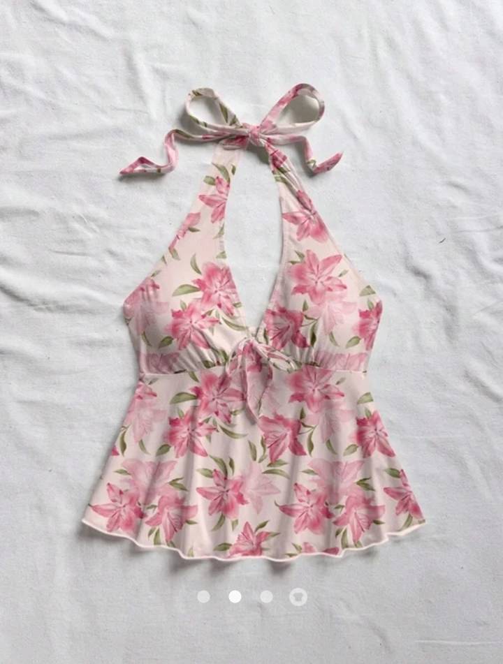 Floral Gathered Halter Top // Pink