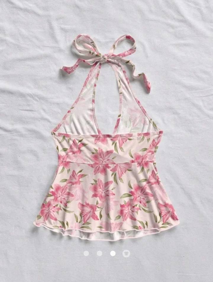 Floral Gathered Halter Top // Pink