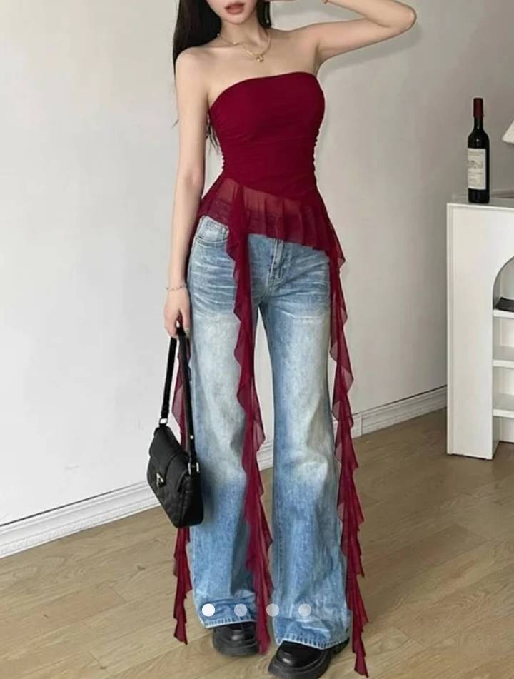 Ruffle Tube Top // Burgundy