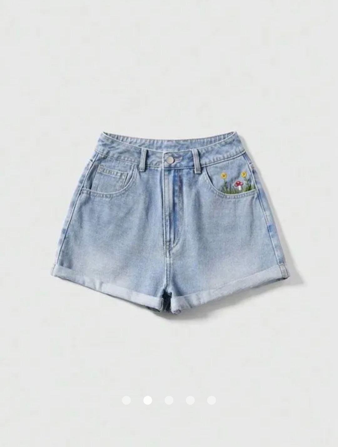 High Waist Embroided A-Line Denim Shorts