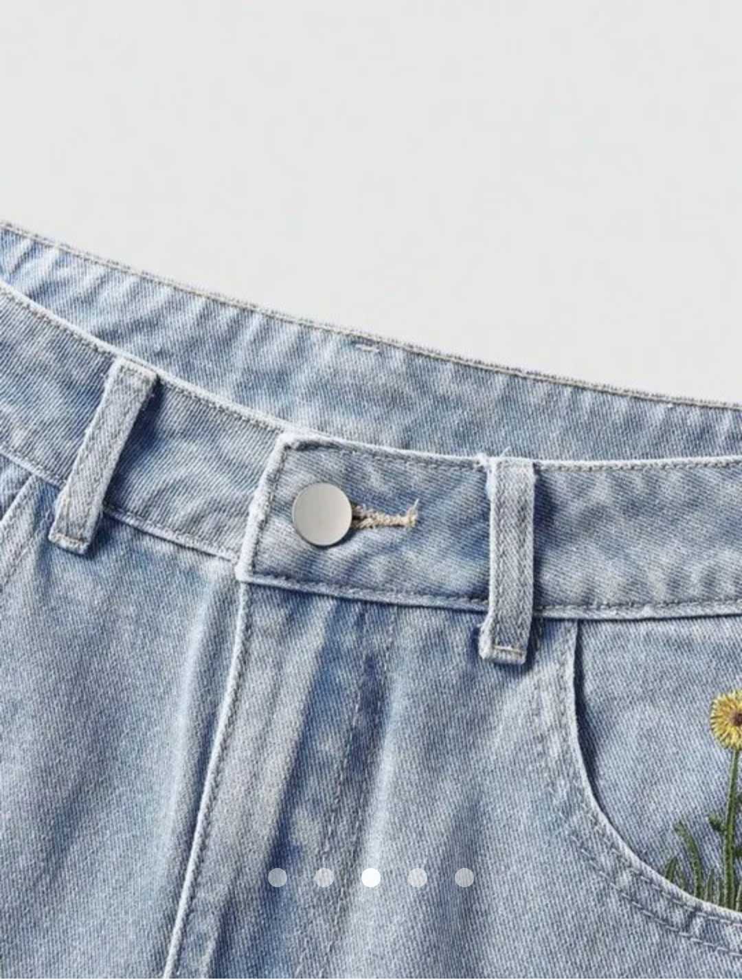 High Waist Embroided A-Line Denim Shorts