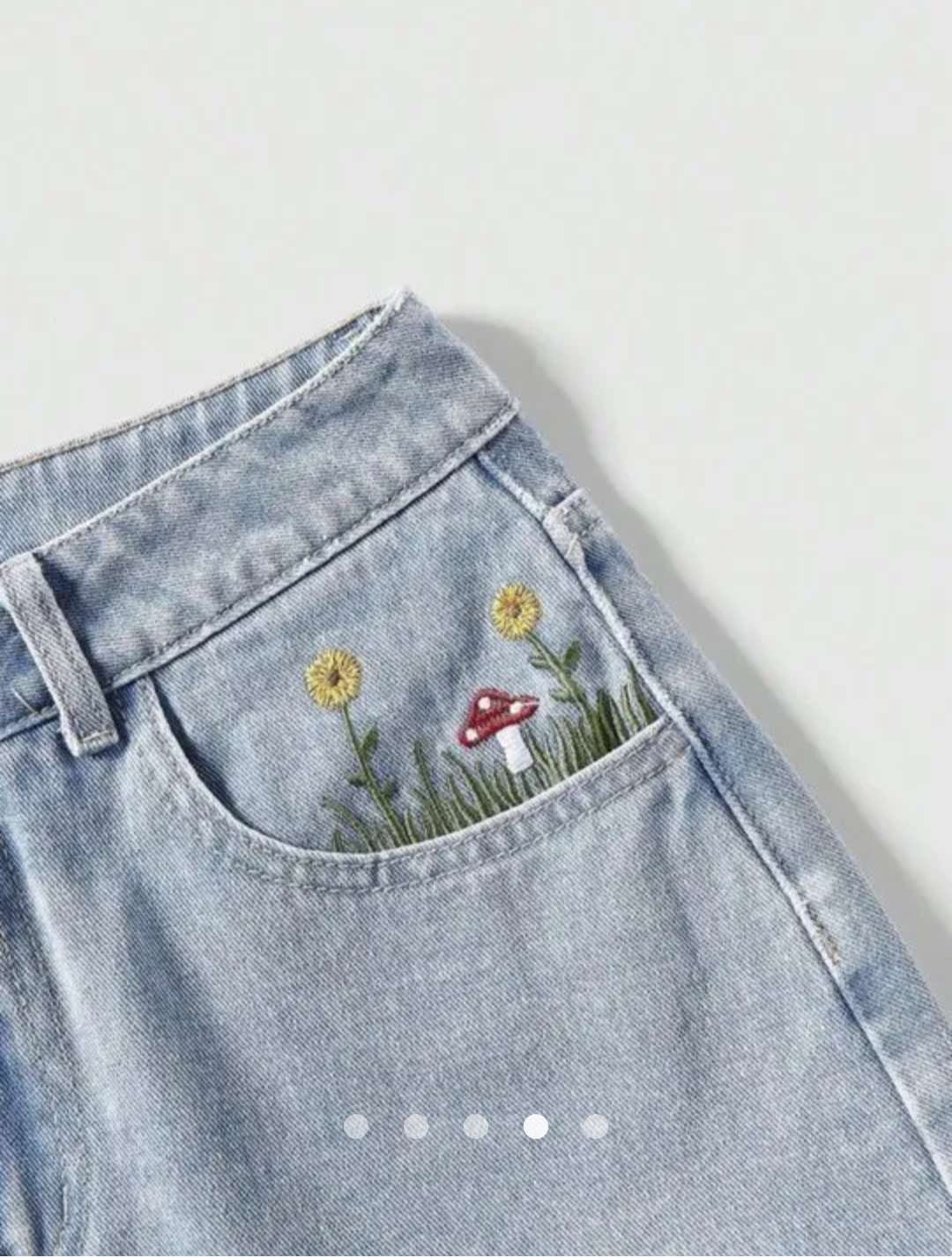 High Waist Embroided A-Line Denim Shorts