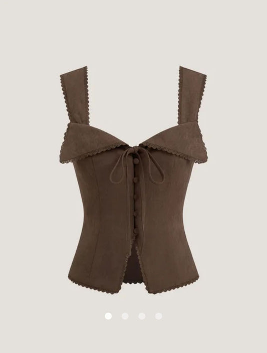 Lace Trimmed Tank Top // Brown