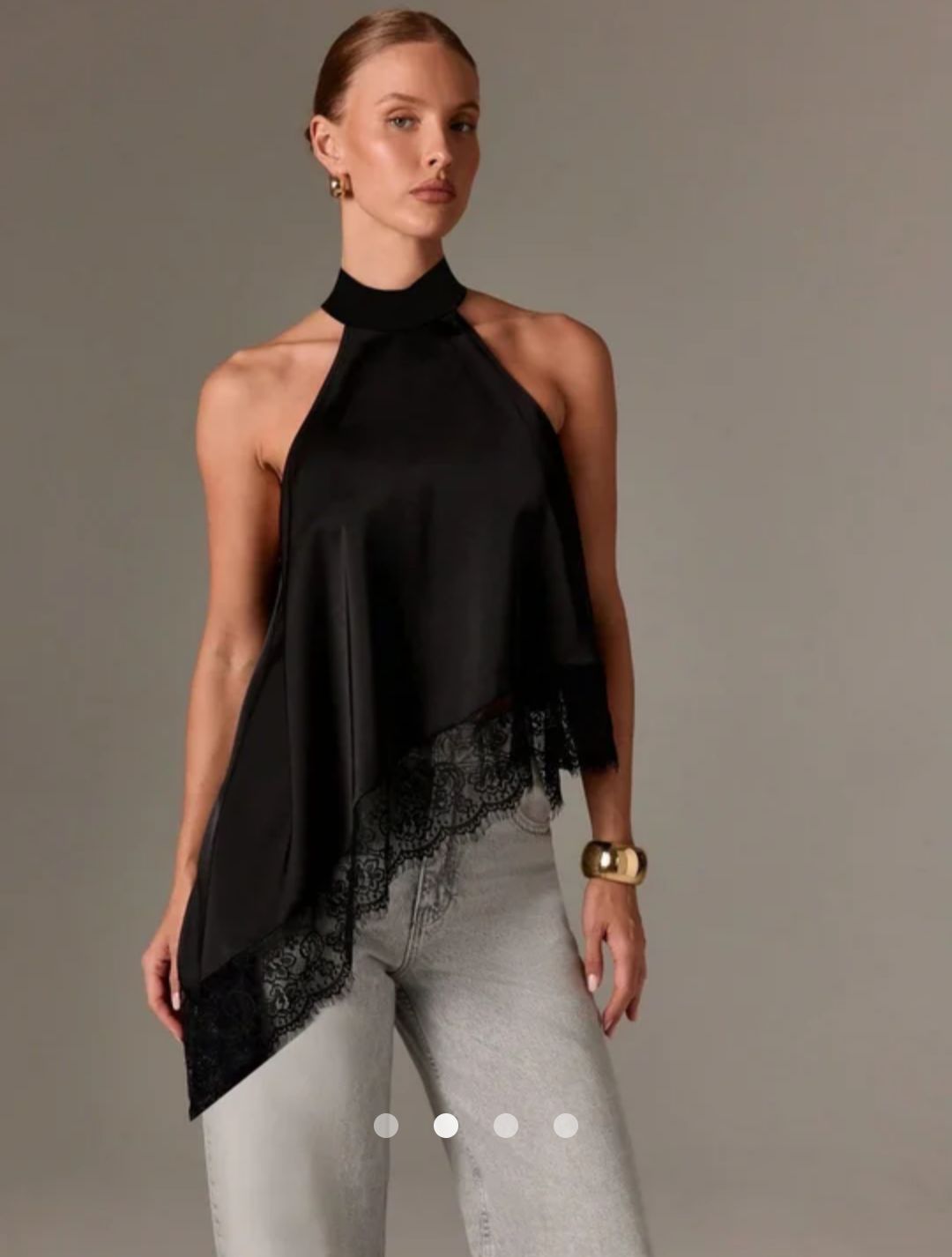 Asymmetric Lace Trimmed Tank Top // Black