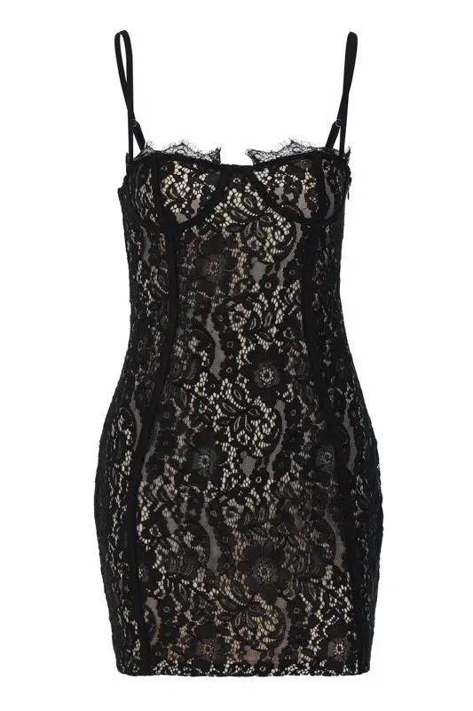 Sweetheart Floral Lace Dress // Black