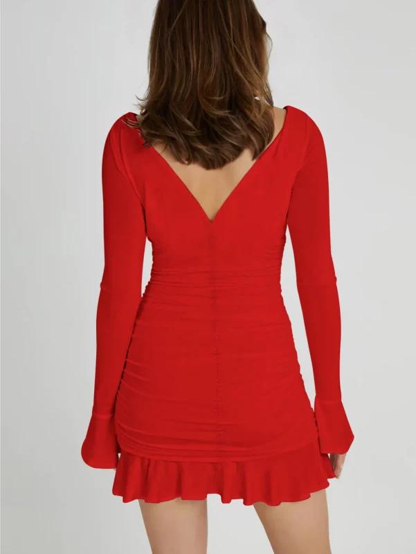 Solid Bell Sleeve Mini Dress // Red