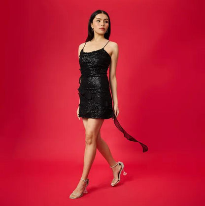 Sequinned Bandage Hem Dress // Black