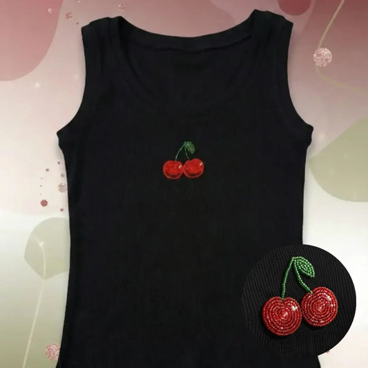 Cherry Beaded Tank Top // Black