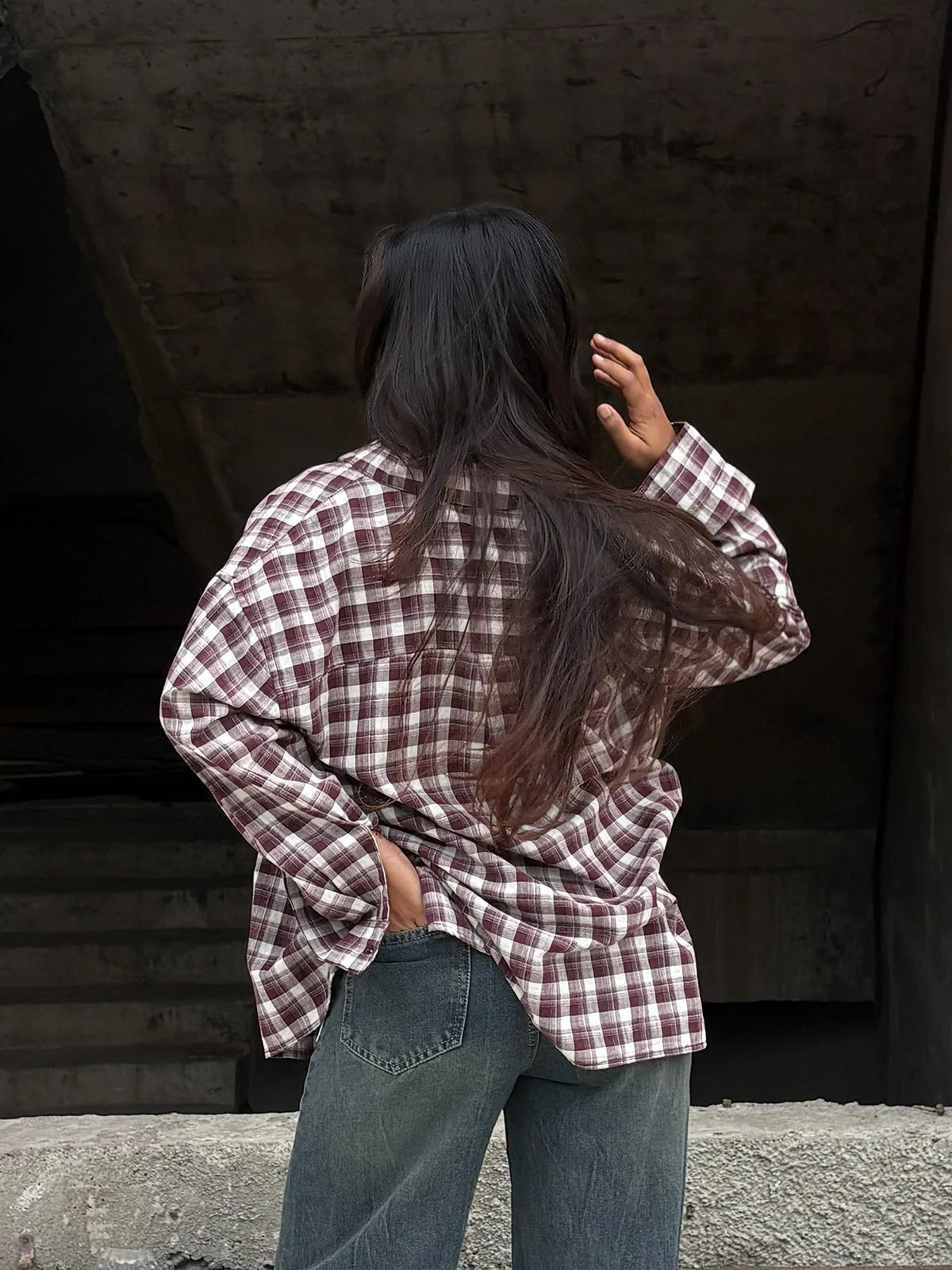 Rich Maroon // Plaid Oversized Shirt