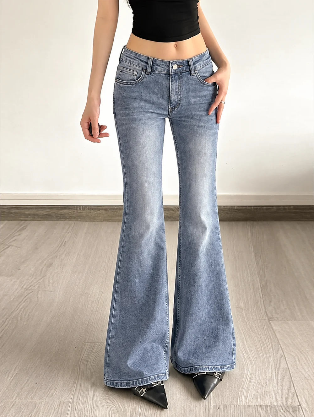 Wave Blue // Washed Bootcut Jeans