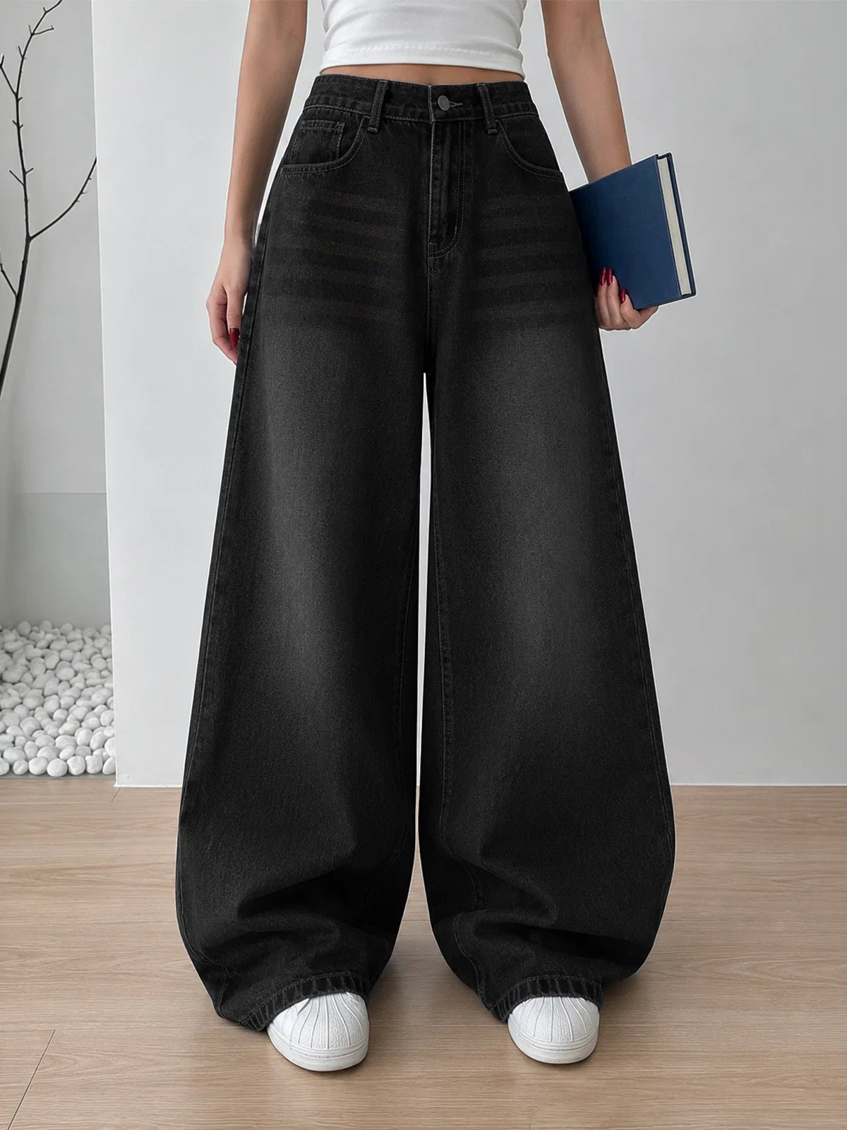 Night Black // Tinted Super Wide Leg Jeans