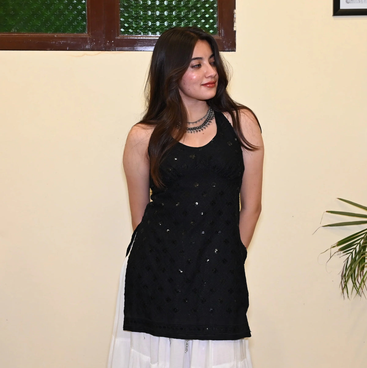 Kyra Halter Neck Short Kurti // Black